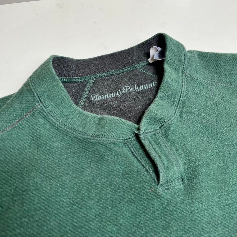 Tommy Bahama Mens Reversible Sweatshirt Green Charcoal Grey Cotton Pullover L - Picture 3 of 16